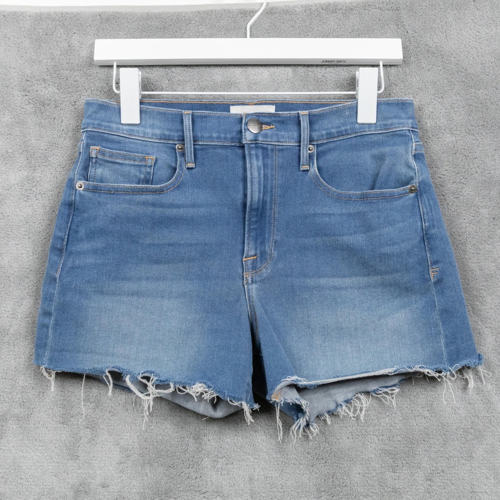 FRAME Le Brigette High Rise Raw Hem Denim Shorts Cromwell Wash Sz 27/4